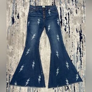 Blue Buttercup Flare Jeans with Lightning Bolt Design
